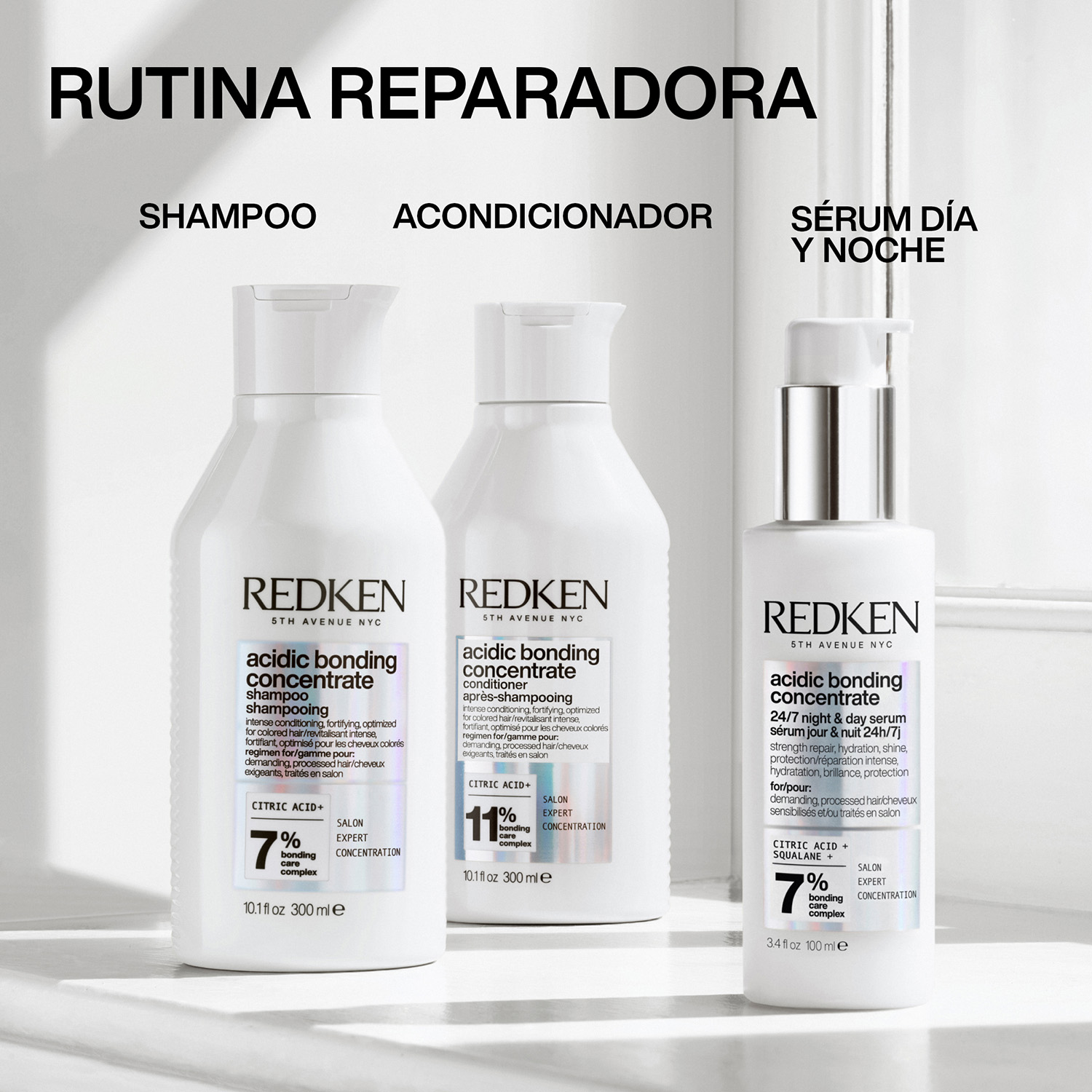 REDKEN SÉRUM 24/7 DÍA Y NOCHE ACIDIC BONDING CONCENTRATE (SERUM SIN ENJUAGUE PARA CABELLO DAÑADO CON ÁCIDO CÍTRICO)